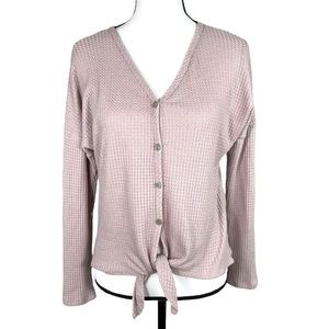 Altar’d State Waffle Knit Button Down Tie Waist Top